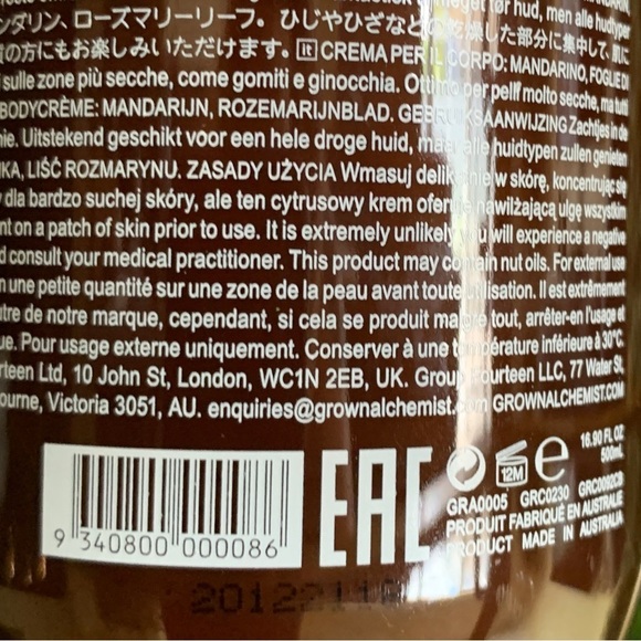 Grown Alchemist Body Cream Mandarin Rosemary Leaf | NEW | 500mL Pump Bottle - Picture 6 of 7